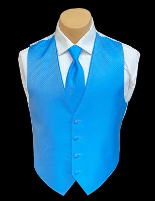 Men's Blue Tuxedo Vest with Tie Bow or Long Groom Prom Wedding Party Cruise - Image 1 of 3