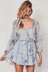 Love Shack Fancy Dress Size Small 4US 8AU Popover Silk Mini Celestia Blue floral - Picture 1 of 12