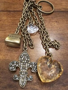 KATHY Van Zeeland Fleur De Lis Purse Charm Clip Gold Tone Keychain Dangle Chain - Picture 1 of 3