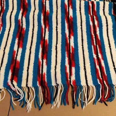 Handmade Afghan Blanket Crochet Throw 64” x 37” Colorful Stripes w/ Fringe - Image 1 of 4