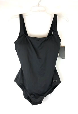Traje de baño de una pieza negro con cuello redondo TYR para mujer talla 12 Controlfit Foto 1 de 4