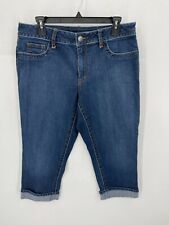 Avenue Denim Jeans Womens 14 Cropped Button Flap Pockets Cuffed Hem Blue