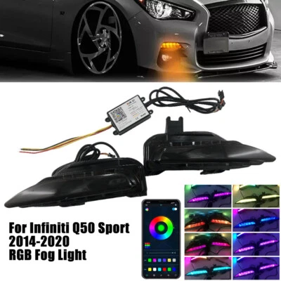 RGB LED Smoked Fog Lamp Sequential Bumper Light For Infiniti Q50 Sport 2014-2020 Foto 1 de 4