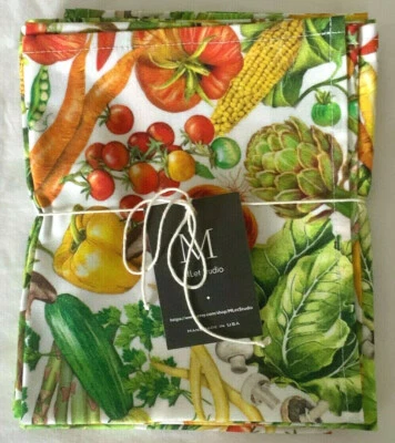 NEW Handmade 100% COTTON DINNER NAPKINS SET of 4 Size 21" X 16" Bright Veggies - Image 1 of 4