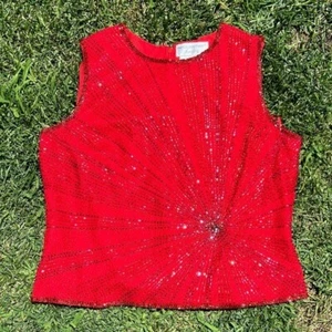Vintage Papell Boutique Heavily Beaded Starburst Sleeveless Evening Blouse Large - Picture 1 of 12
