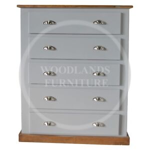 HANDMADE COUNTRY 5 CHEST OF DRAWERS  IN GREY (ASSEMBLED)