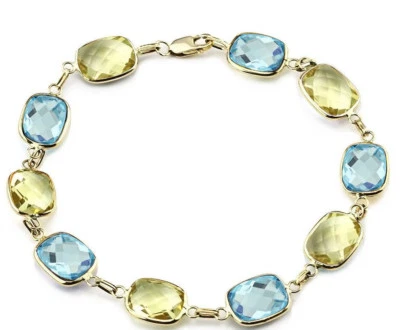 Pulsera de oro amarillo de 14K con corte cojín limón y topacio azul 8 pulgadas Foto 1 de 3
