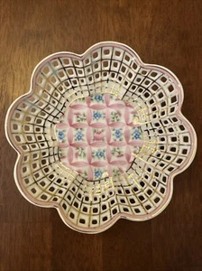 Piatto portagioie Royal Danube #1886 oro rosa floreale reticolato dipinto a mano ceramica - Foto 1 di 11