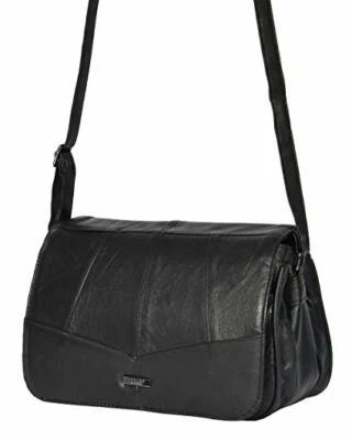 Women's Lorenz Medium Real Leather Messenger Shoulder Bag Cross Body Bag Black - Image 1 of 4