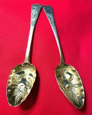 ANTIQUE WALLIS & HAYNE REPOUSSE STERLING BERRY SPOONS PEARS Christmas - Image 1 of 4
