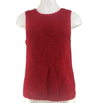 VTG 90s Garnet Hill Sweater Red Tank Top Sleeveless Knit Pullover 100% Cotton L - Image 1 of 4