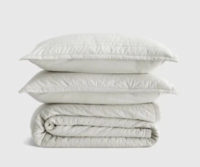 NWT! Quince Organic Cotton Light Gray Quilt & Sham Set ! Sz. Full/ Queen! (301) - Image 1 of 4