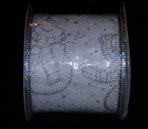 Weiß mit Silber Schneemänner 2,5" Drahtband 2 1/2 Zoll Drahtkante 9 Fuß Rolle NEU - Bild 1 von 5