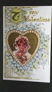 Vintage Valentine Post Card Gold Gilt Heart & Letters UNUSED - Bild 1 von 2