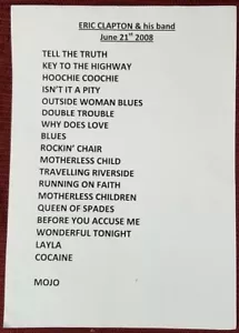 ERIC CLAPTON - ORIGINAL 8.5 X 11 CONCERT STAGE USED SETLIST IRELAND 06/21/08 - Picture 1 of 1