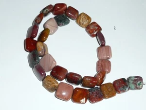 Wonderful Strand Of Mixed Jasper Square Shaped Beads Approx 1/2" By 1/8" Thick - Picture 1 of 4
