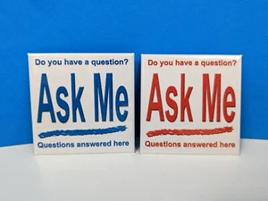 Cabina de Información Voluntaria Pregunta Cuadrada 2" Botón Pinback Nuevo Par Rojo Azul - Imagen 1 de 12