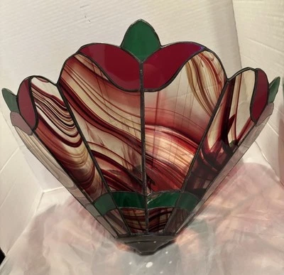 Vintage Handmade Stained Glass Apple Ceiling Hanging Light Lamp Brass Chain - Image 1 of 4