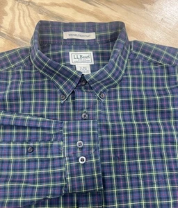 LL Bean Wrinkle Resistant Green Button Down Tartan Plaid Long Sleeve Shirt XL - Picture 1 of 7