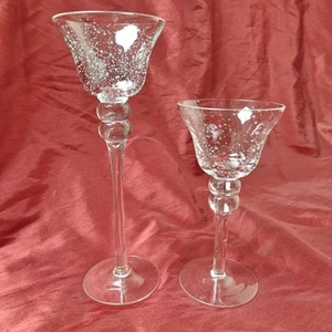 Set Of 2 Bubble Glass Stem Votive Tealight Candle Holders 11” & 8.5” - Picture 1 of 11