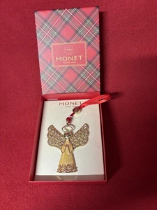 Monet 2023 Holiday Weihnachtsengel Ornament Gold Strass irisierend Neu in OVP - Bild 1 von 3