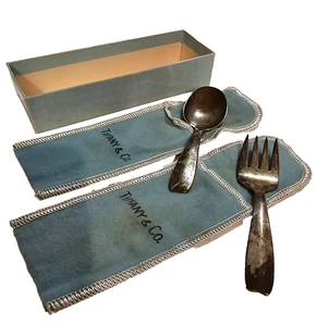 TIFFANY & CO STERLING SILVER BABY SPOON FORK GIFT SET - Picture 1 of 11