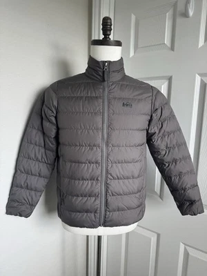REI Men's Co-Op Youth Puffer Jacket Sz Large Grey Full Zip Outdoor Hiking Camp - Image 1 of 4