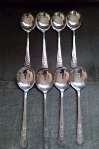 Wm A Rogers Oneida Rosalie Versilbert Sahne Suppe Löffel Besteck (8) Vintage 6,5" - Bild 1 von 10