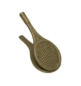 Massiver Messing Tennisschläger Clip Papier Notiz Schreibtisch Brief Halter Federscharnier Vintage - Bild 1 von 16