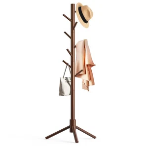 Wooden Coat Rack Stand, Freestanding Coat Rack with 8 Hooks, 3 Adjustable Siz... - Picture 1 of 9