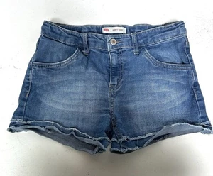 Levi’s Girls Denim Shorty Shorts Mid Rise Adjustable Waistband Logo Size 14 Reg - Picture 1 of 11