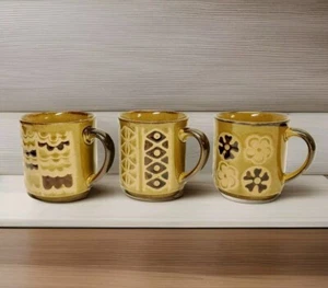 Vintage Otagiri Japan Hand Painted Glaze Stoneware Cups Mugs Green Brown (Lot 3) - Picture 1 of 11