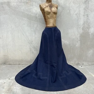 Antique Edwardian Navy Blue Wool Walking Skirt Maxi Dress Bow Sports Vintage - Picture 1 of 10