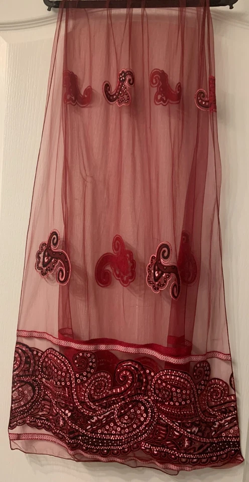 India Collection. Women. Burgundy Color. Handmade. Beaded. Chiffon Scarf. New. - Image 1 of 1