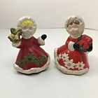 MCM Holiday Ceramic Girl with Bell Girl with Wreath 3.5" Candleholders 