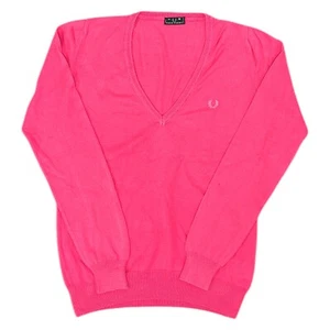 Fred Perry Sweatshirt V-Neck Pullover Mod 60S Pink Jumper Womens Medium - Picture 1 of 8