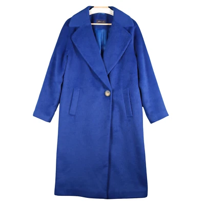 M&S Long Coat Size UK 12 Cobalt Blue Single Button Overcoat Furry Texture - Image 1 of 4