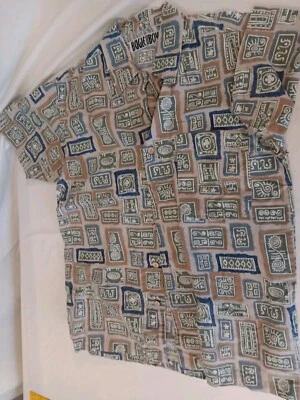 Vintage Bugle Boy Shirt Mens M Geometric Big  Button  Retro 90s Streetwear  - Image 1 of 4
