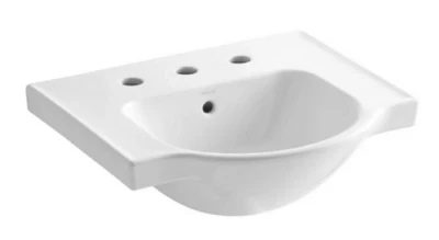 Kohler  K-5247-8-0  Veer 21" Pedestal Bathroom Sink w 3 Hole & Overflow - White - Image 1 of 4
