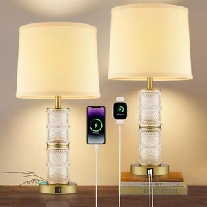 GRUENLICH Crystal Bedside Lamps Set of 2, Gold Nightstand Desk Light with Tou... - Picture 1 of 6