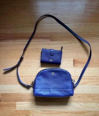 Bolso de Hombro Coach Dome Cuero Guijarro Púrpura y Cartera a Juego F76673 Usado en Excelente Condición Foto 1 de 4