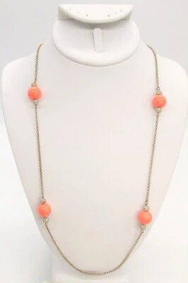 Ann Taylor Gold Tone Orange BeadVisit  & Rhinestone Chain Necklace - Image 1 of 3