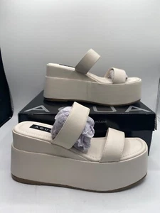 Aqua Women's Cream Bone Leather Maxy Slip On Platform Wedge Slide Sandals NWT - Picture 1 of 4