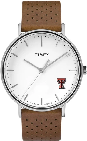 Womens Timex Texas Tech University Watch Bright Whites Leather Cover