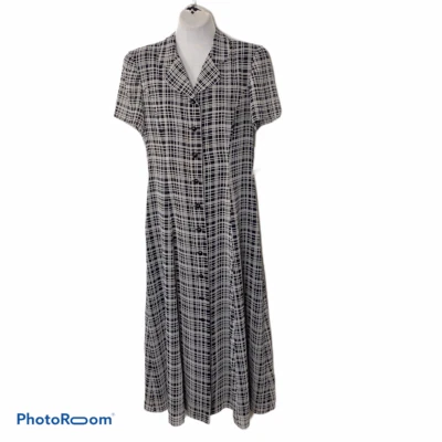 Vestido maxi feminino Leslie Fay 8 botões forrado frontal estampa xadrez - Imagem 1 de 4