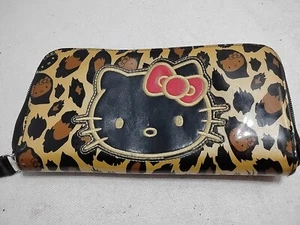 Seltene HELLO KITTY Geldbörse schwarz braun gold Leopard umlaufender Reißverschluss Clutch Kartenetui - Bild 1 von 7