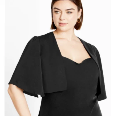 Chaqueta City Chic Splendour Negra Manga Flutter Recortada Frente Abierto 24 Plus Nueva con Etiquetas Foto 1 de 4