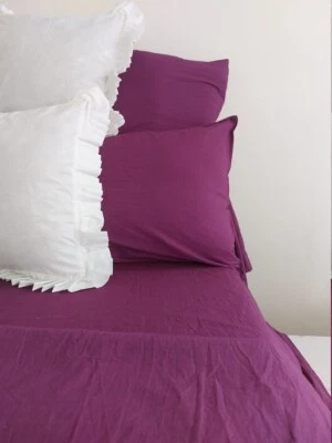 Violet Color  Linen Bedding Set Queen Comforter Twin Full Queen King Duvet Set - Image 1 of 4