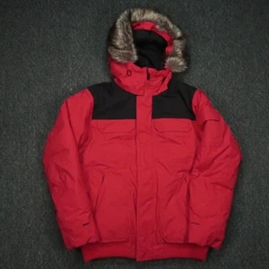 The North Face Jacket Mens Medium Red Black Gotham III Down Faux Fur Hood Parka - Picture 1 of 11