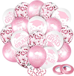 60Pcs Graduation Party Balloon Set 7 Designs Confetti Latex Balloon with 2 Rolls - Picture 1 of 12